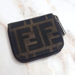 Fendi zucca micro zipper coin wallet pouch with lanyard